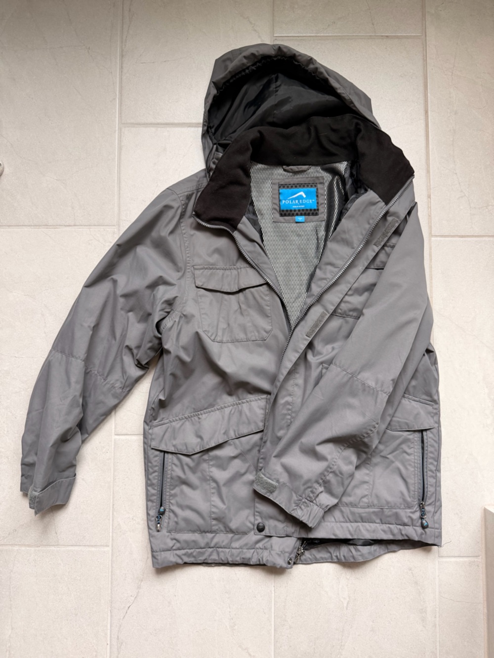 Men’s Gray Cargo Snow Jacket with Hood